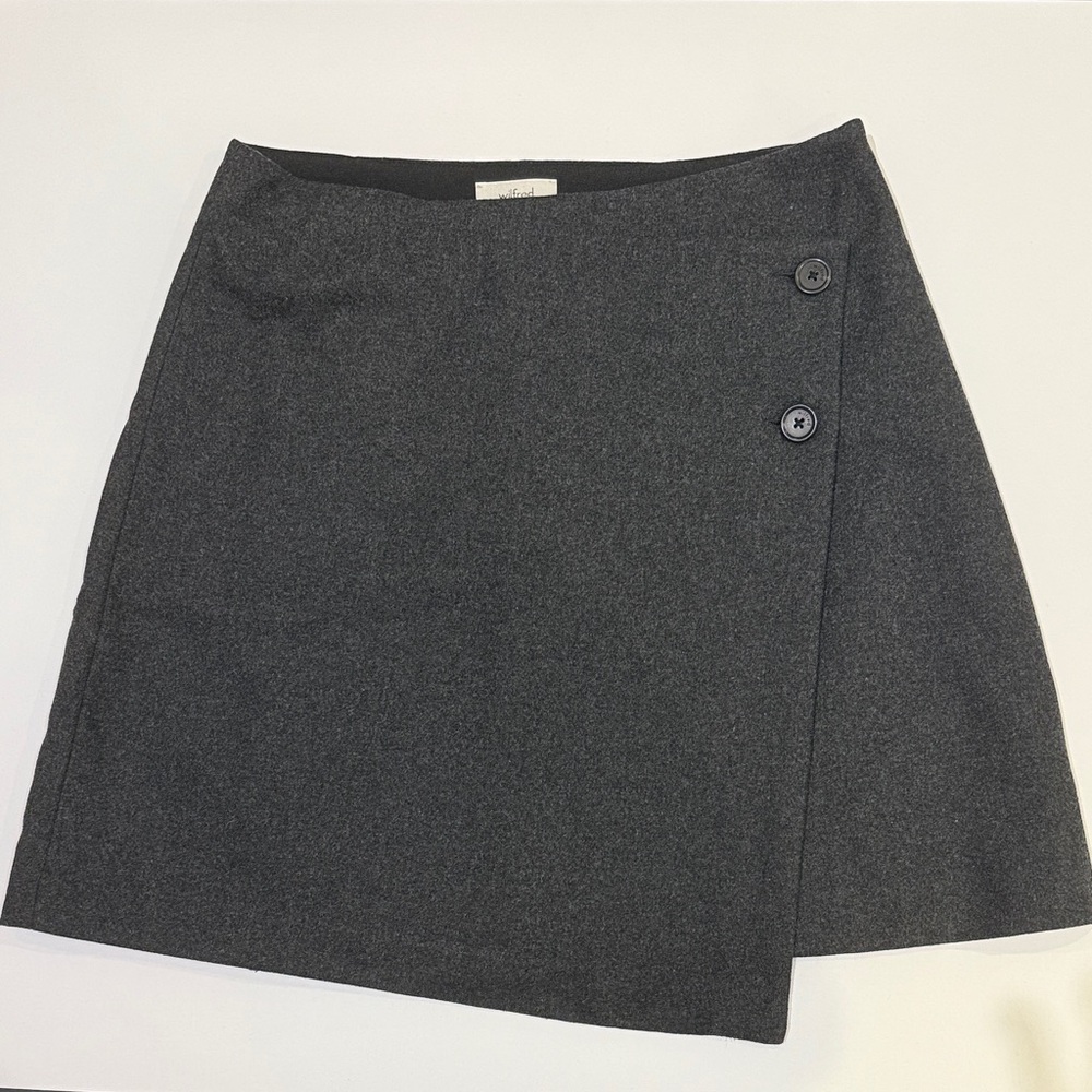 WILFRED Wool/Cashmere Dark Grey Women's Mini Wrap Skirt Asymmetrical Hem
